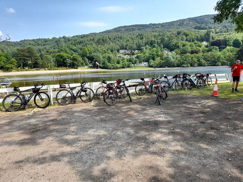 Multiple bikes parked at Loch side